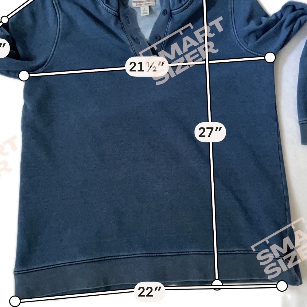 Lands' End Serious Sweats Hoodie Blue Henley Button Front Pullover L 14-16 - Picture 4 of 6